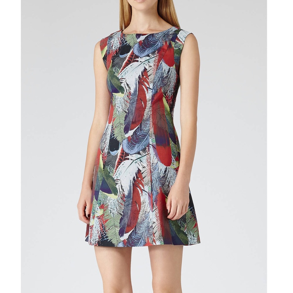 Reiss Ottoline Printed Overlay Dress Size 2